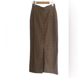 Vintage Houndstooth Plaid Maxi Skirt Office Academia Rayon XS S